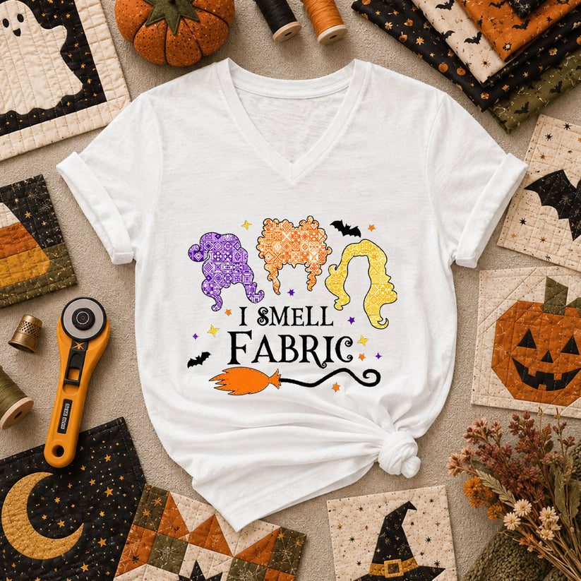 I Smell Fabric Witch Halloween Women's V-Neck - White