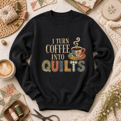 I Turn Coffee Into Quilts Long Sleeve - Black