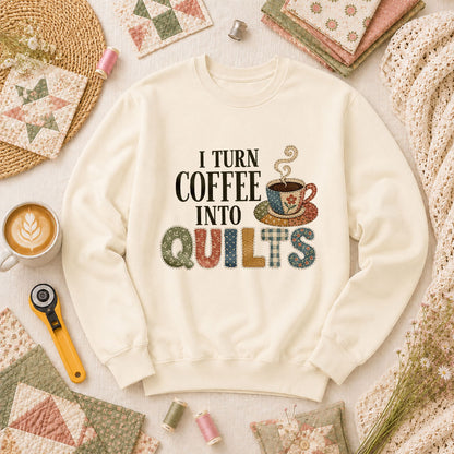 I Turn Coffee Into Quilts Long Sleeve - Natural