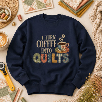 I Turn Coffee Into Quilts Long Sleeve - Navy