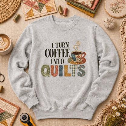 I Turn Coffee Into Quilts Long Sleeve - Sport Grey