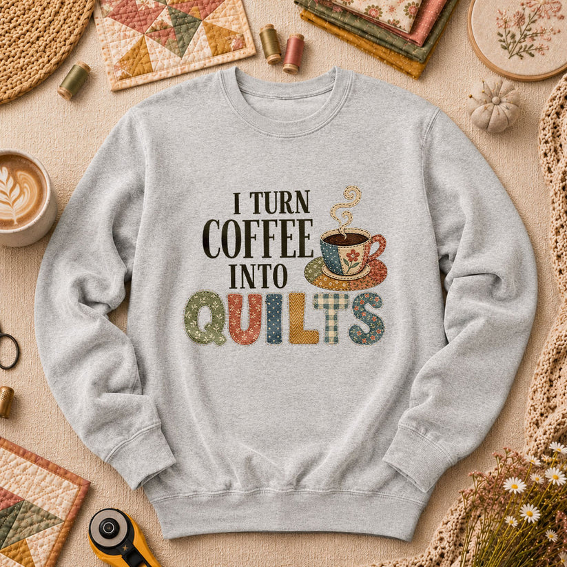 I Turn Coffee Into Quilts Long Sleeve - Sport Grey
