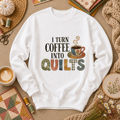 I Turn Coffee Into Quilts Long Sleeve - White