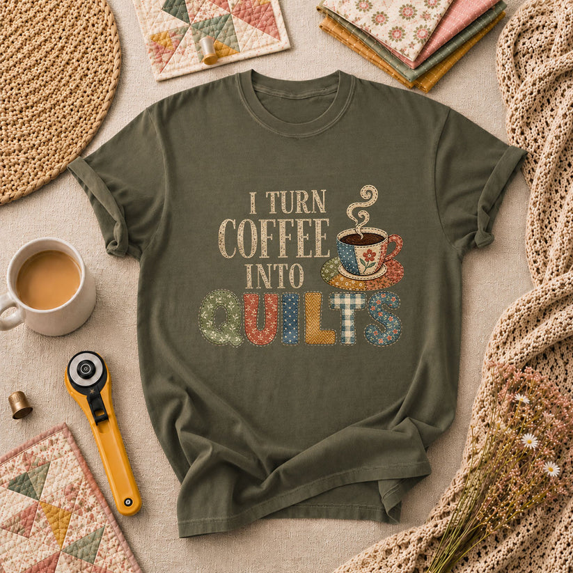 I Turn Coffee Into Quilts T-Shirt - Military Green