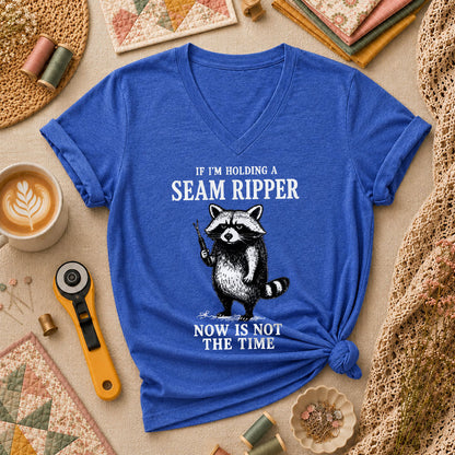 If Im Holding A Seam Ripper Raccoon Women's V-Neck - Heather True Royal
