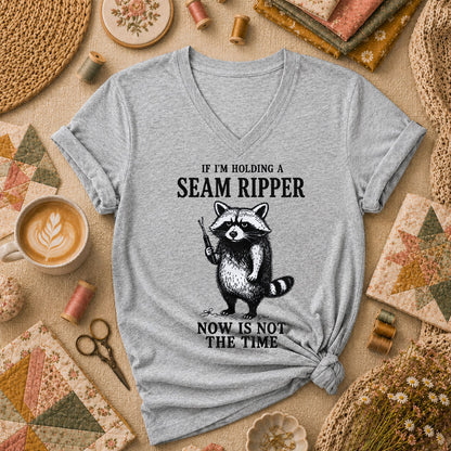 If Im Holding A Seam Ripper Raccoon Women's V-Neck - Sport Grey