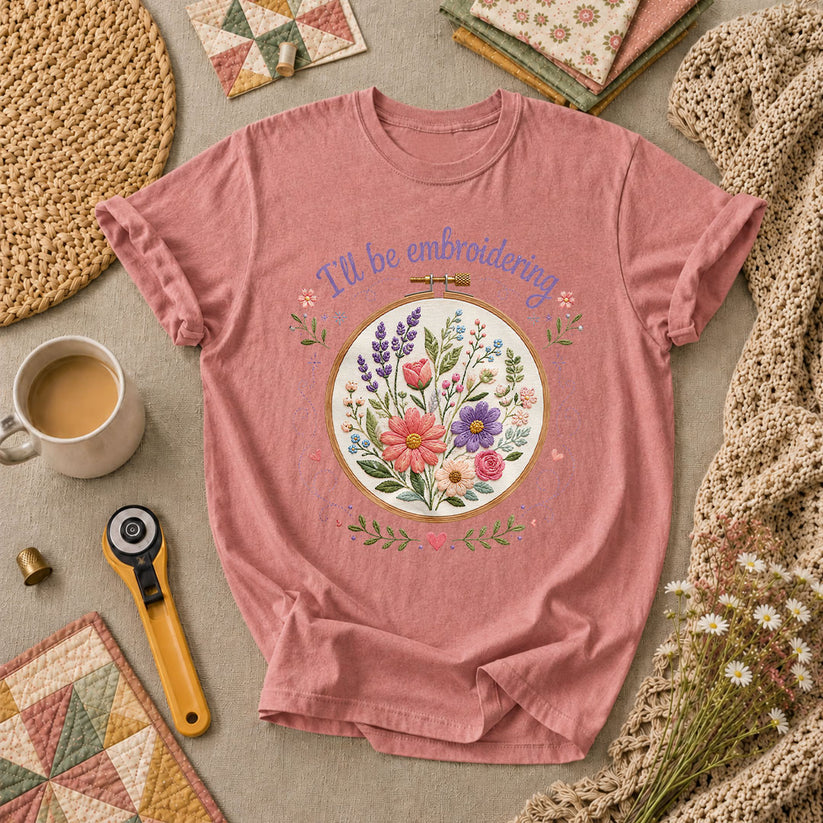 Ill Be Embroidering Floral Embroidery Hoop T-Shirt - Heather Mauve