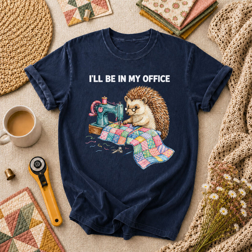 Ill Be In My Office Hedgehog Quilter T-Shirt - Navy