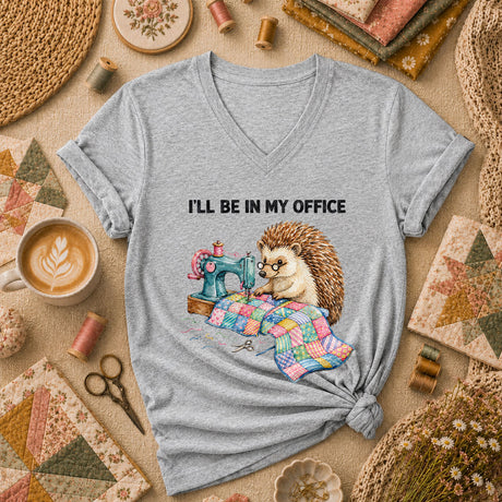 Ill Be In My Office Hedgehog Quilter Women's V-Neck