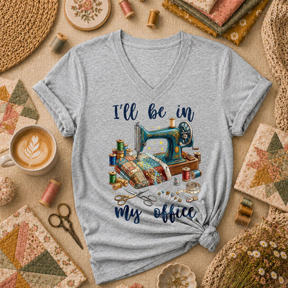 Ill Be In My Office Sewing Room Women's V-Neck - Athletic Heather