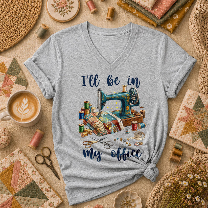 Ill Be In My Office Sewing Room Women's V-Neck - Athletic Heather