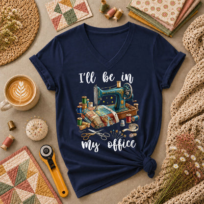 Ill Be In My Office Sewing Room Women's V-Neck - Navy