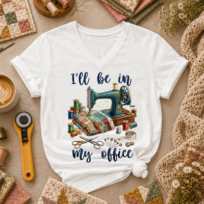 Ill Be In My Office Sewing Room Women's V-Neck - White