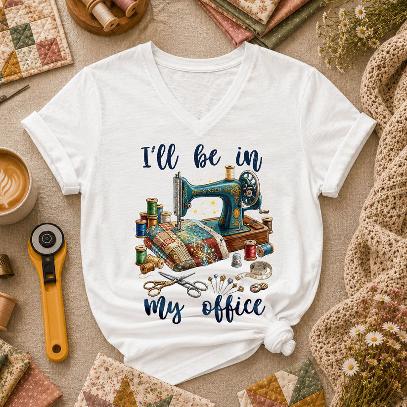 Ill Be In My Office Sewing Room Women's V-Neck - White