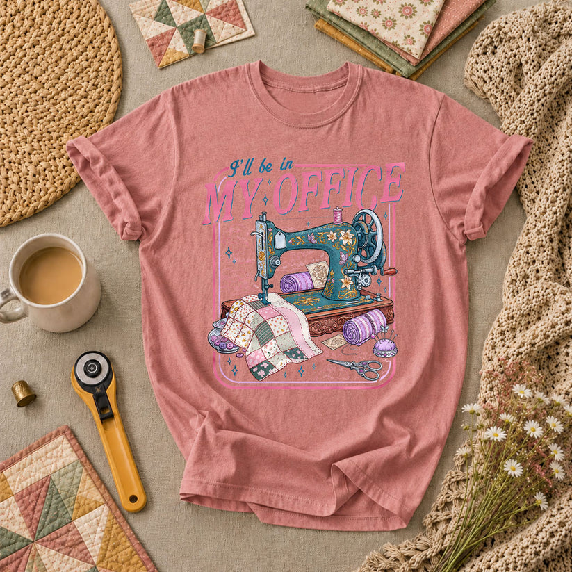 Ill Be In My Office Vintage Sewing Machine T-Shirt - Heather Mauve