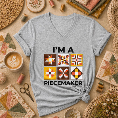 Im A Piecemaker Quilter Women's V-Neck - Athletic Heather