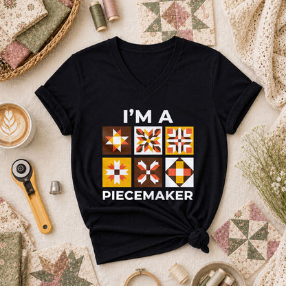 Im A Piecemaker Quilter Women's V-Neck - Black