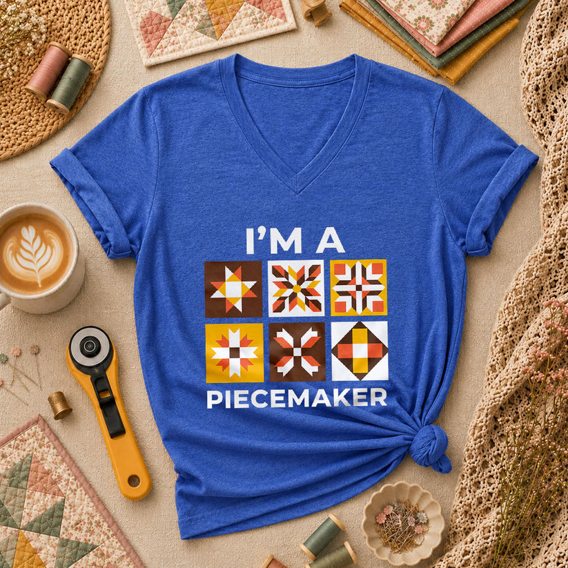 Im A Piecemaker Quilter Women's V-Neck - Heather True Royal