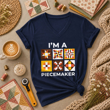 Im A Piecemaker Quilter Women's V-Neck - Navy