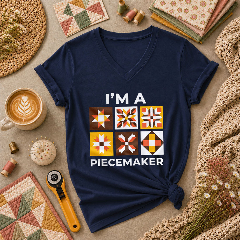 Im A Piecemaker Quilter Women's V-Neck - Navy
