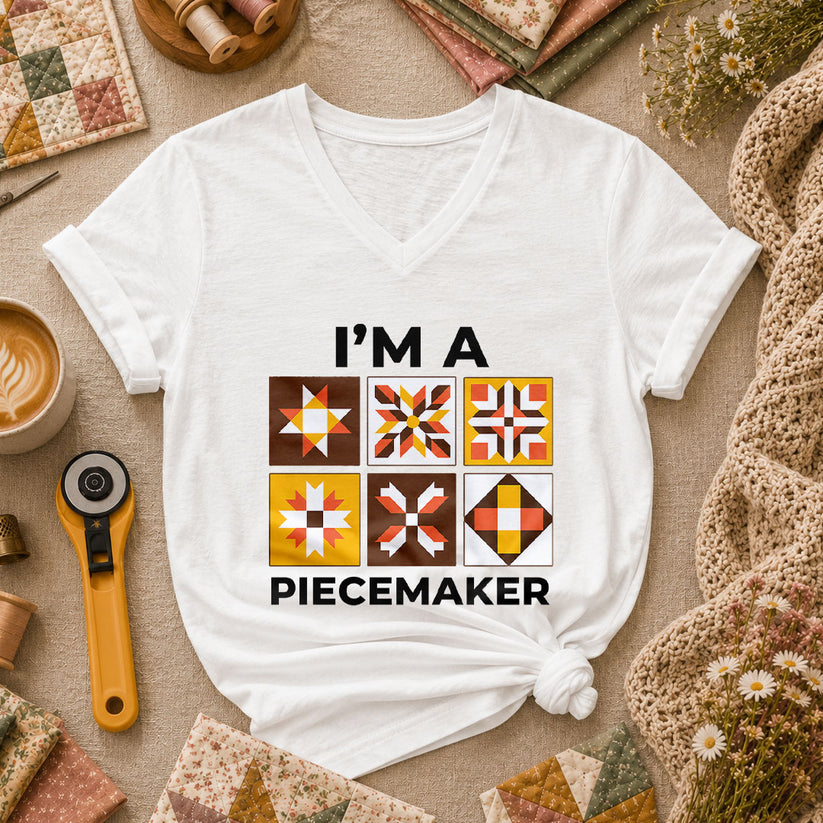 Im A Piecemaker Quilter Women's V-Neck - White