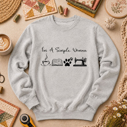 I'm A Simple Woman Coffee Book Cat Sewing Long Sleeve - Sport Grey
