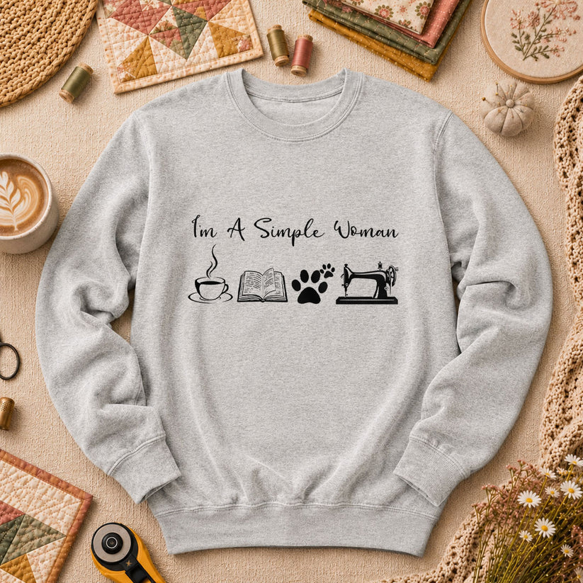 I'm A Simple Woman Coffee Book Cat Sewing Long Sleeve - Sport Grey