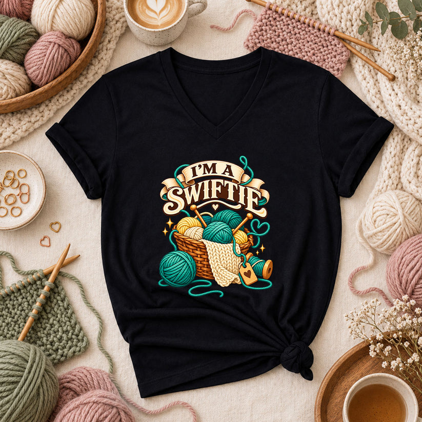 I'm A Swiftie Yarn Basket Women's V-Neck - Black