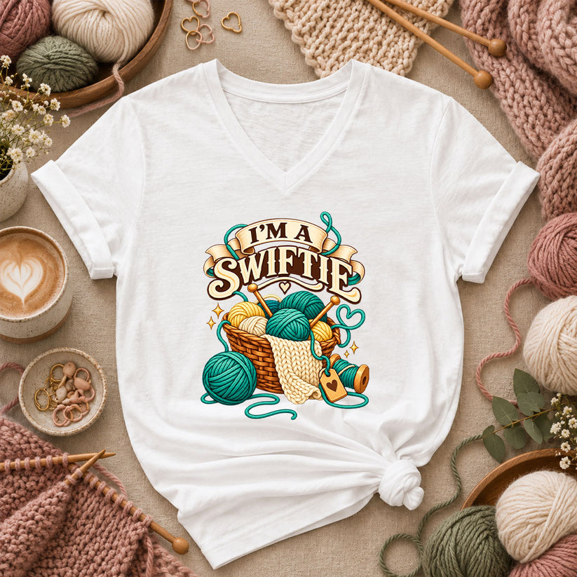 I'm A Swiftie Yarn Basket Women's V-Neck - White