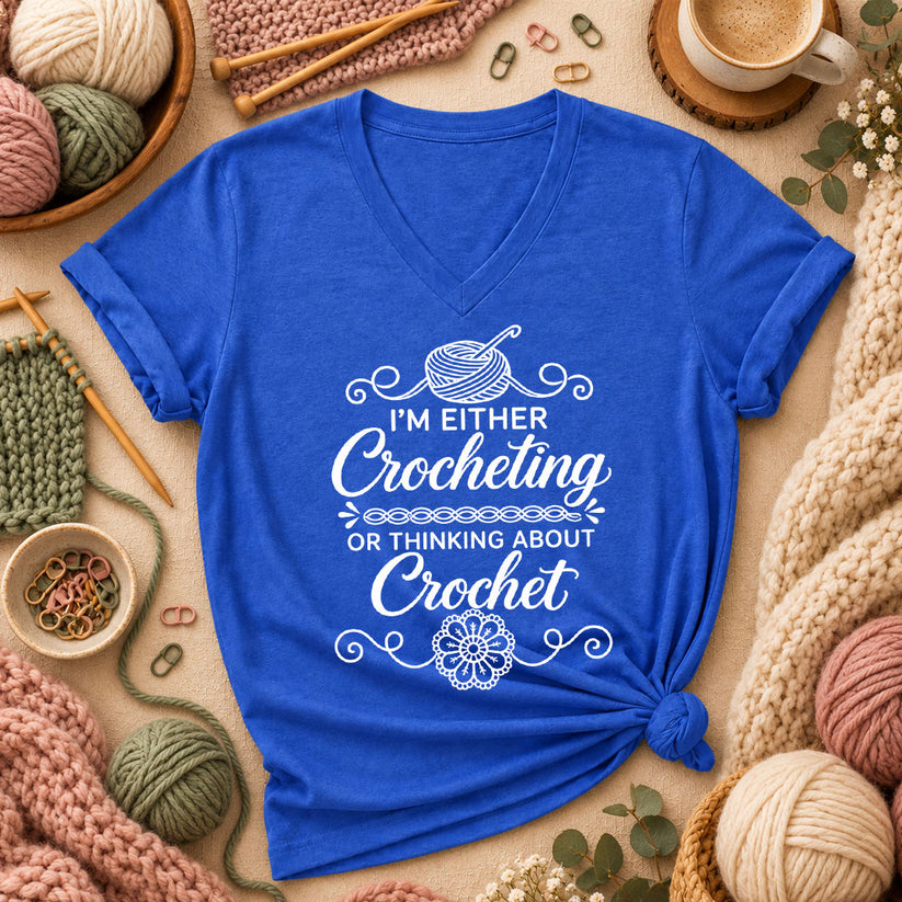 I'm Either Crocheting Or Thinking About Crochet Women's V-Neck - Heather True Royal