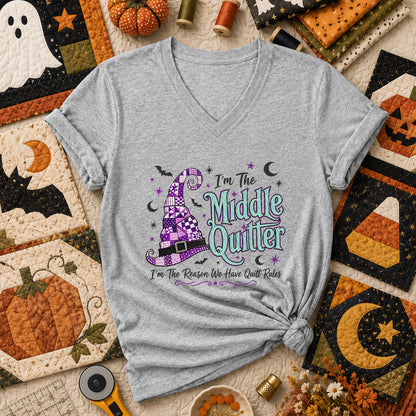 Im The Middle Quilter Im The Reason We Have Quilt Rules Women's V-Neck - Athletic Heather