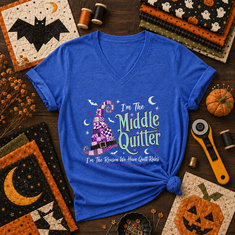 Im The Middle Quilter Im The Reason We Have Quilt Rules Women's V-Neck - Heather True Royal