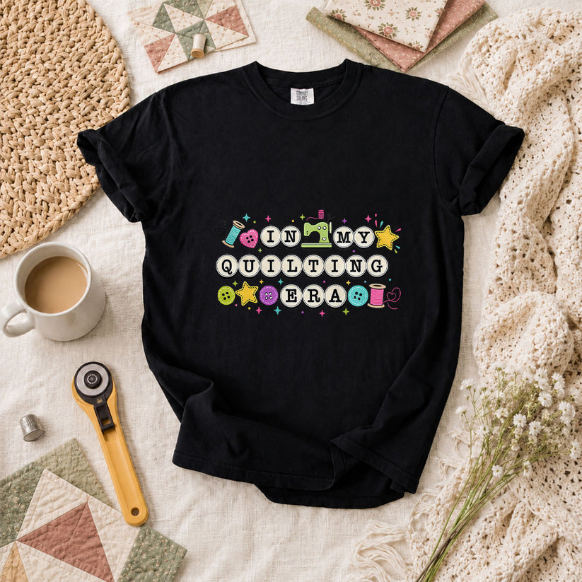 In My Quilting Era Sewing Machine Buttons T-Shirt - Black