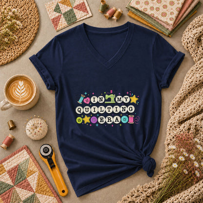 In My Quilting Era Sewing Machine Buttons Women's V-Neck - Navy