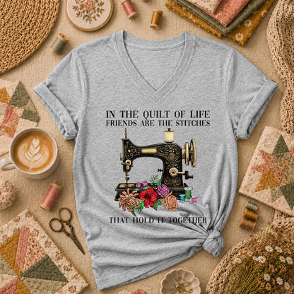 In The Quilt Of Life Friends Are The Stitches That Hold It Together Women's V-Neck - Athletic Heather