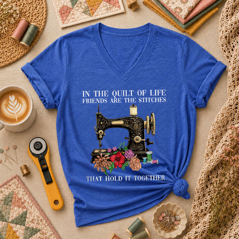In The Quilt Of Life Friends Are The Stitches That Hold It Together Women's V-Neck - Heather True Royal