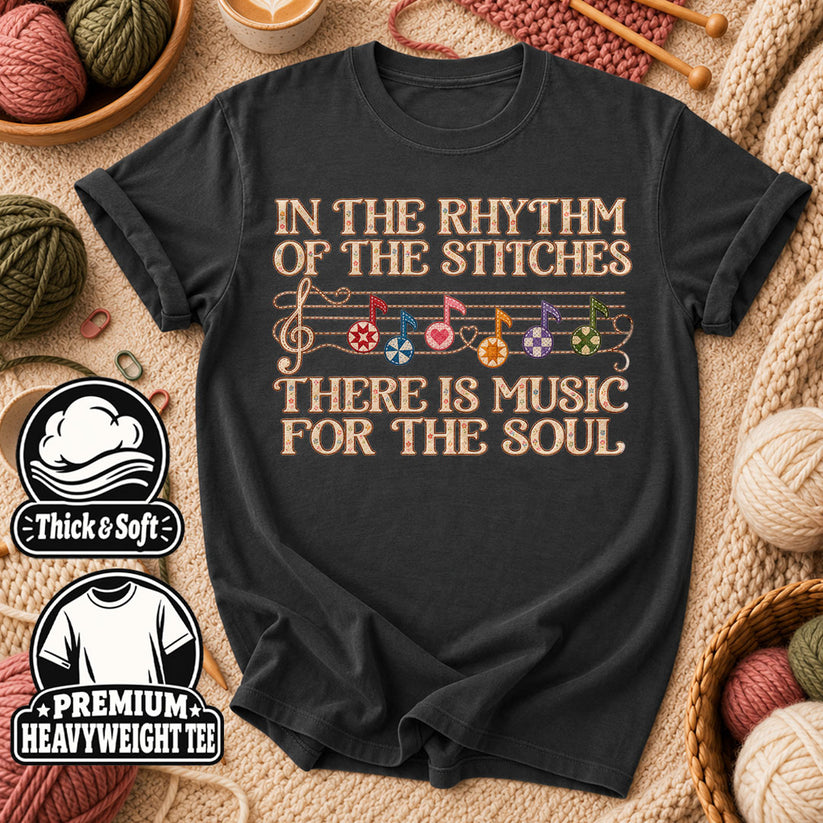 In The Rhythm Of The Stitches There Is Music For The Soul T-Shirt - Dark Heather Grey
