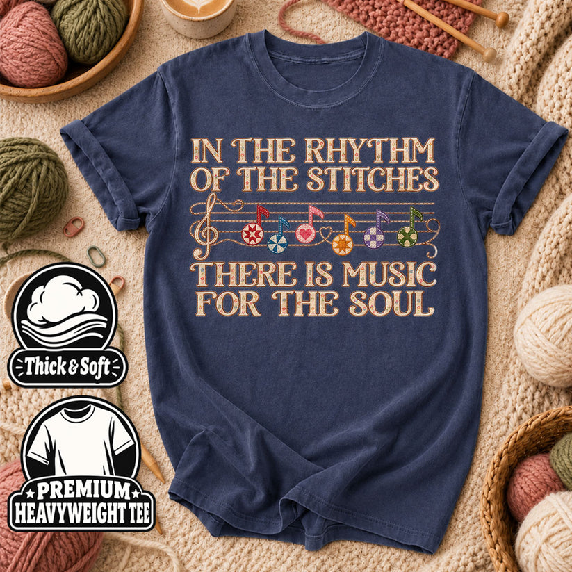 In The Rhythm Of The Stitches There Is Music For The Soul T-Shirt - Heather Navy