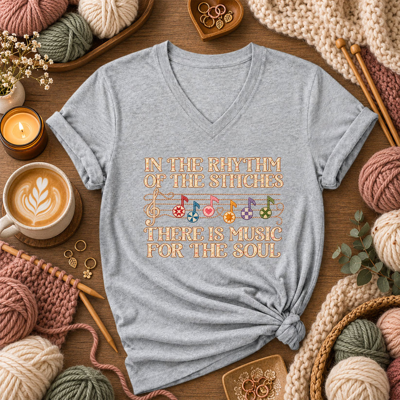 In The Rhythm Of The Stitches There Is Music For The Soul Women's V-Neck - Athletic Heather