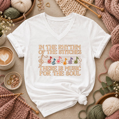 In The Rhythm Of The Stitches There Is Music For The Soul Women's V-Neck - White