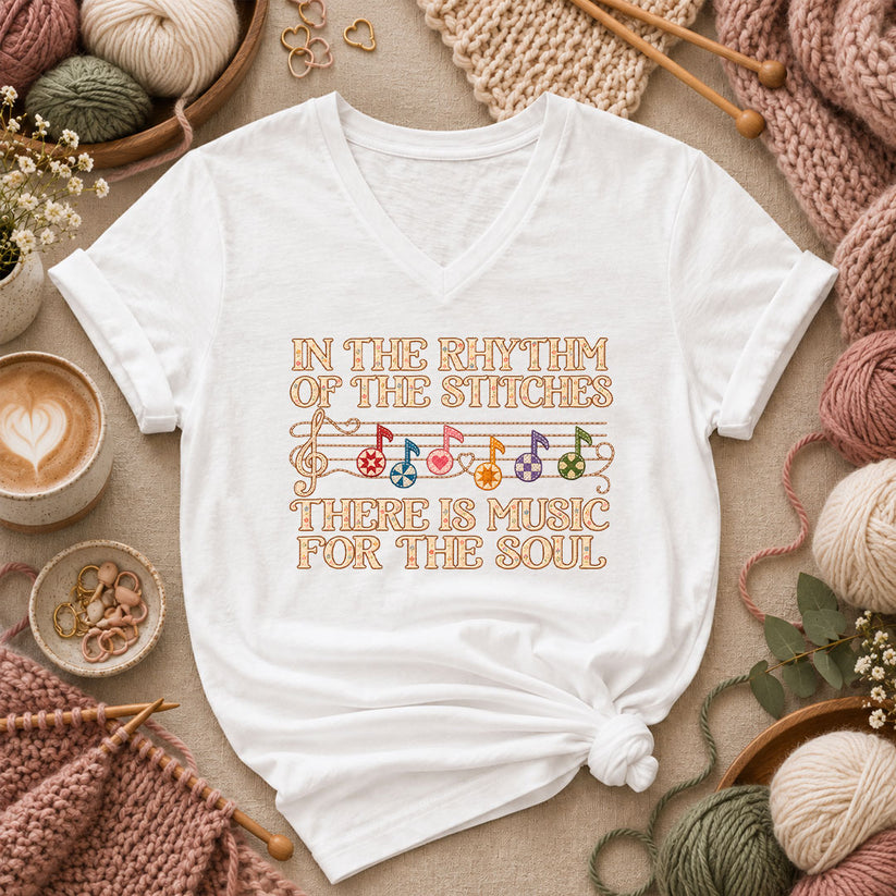 In The Rhythm Of The Stitches There Is Music For The Soul Women's V-Neck - White