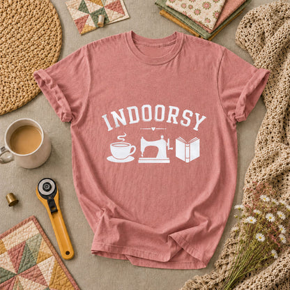 Indoorsy Coffee Sewing Machine Book Quilter T-Shirt - Heather Mauve