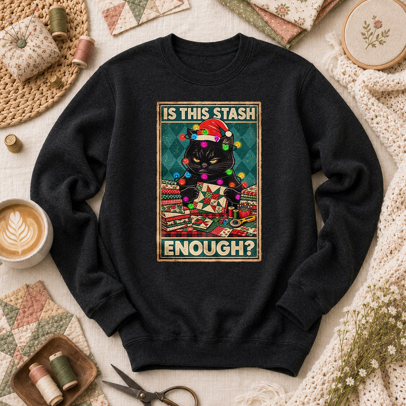Is This Stash Enough Christmas Black Cat Long Sleeve - Black