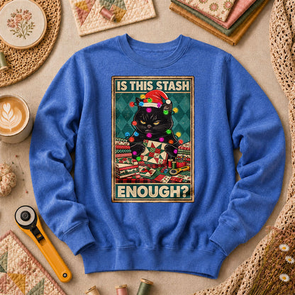 Is This Stash Enough Christmas Black Cat Long Sleeve - Heather True Royal