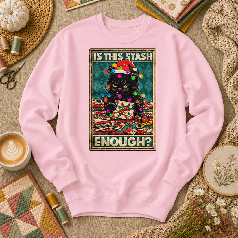 Is This Stash Enough Christmas Black Cat Long Sleeve - Light Pink