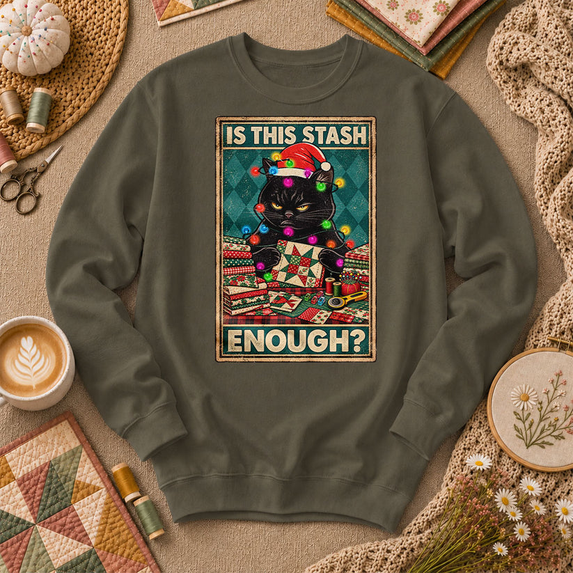 Is This Stash Enough Christmas Black Cat Long Sleeve - Military Green
