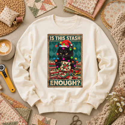 Is This Stash Enough Christmas Black Cat Long Sleeve - Natural