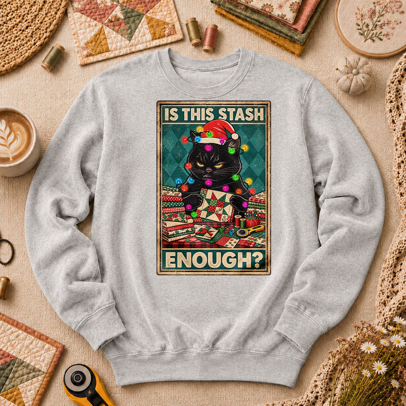 Is This Stash Enough Christmas Black Cat Long Sleeve - Sport Grey