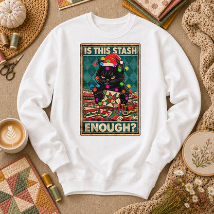 Is This Stash Enough Christmas Black Cat Long Sleeve - White