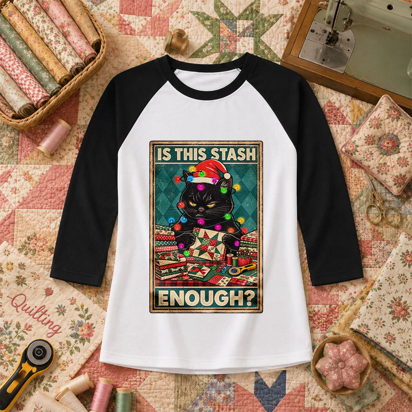 Is This Stash Enough Christmas Black Cat Raglan Sleeve - Black